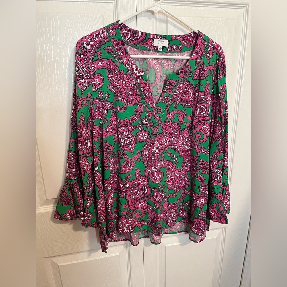crown & ivy Pink and Green Paisley Blouse